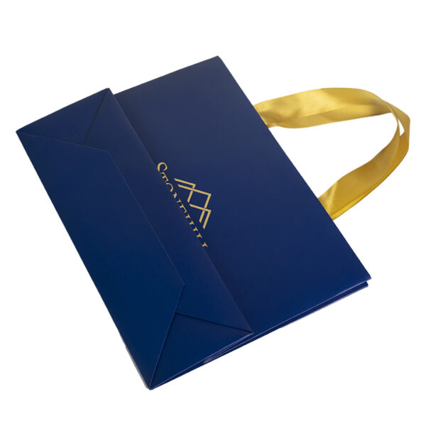 Blue Bronzing Silk Ribbon 120gsm Customized Printed Paper Cardboard Gift Bag - Image 2