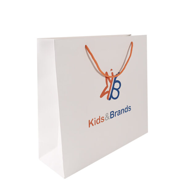 Customized Logo white  Orange Cord  cardboard Paper Shopping Bag