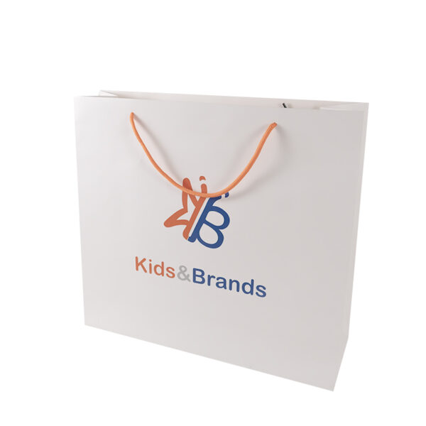 Customized Logo white  Orange Cord  cardboard Paper Shopping Bag - Image 2