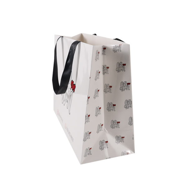 Customized Logo white  black ribbon  cardboard Paper Shopping Bag - Image 3