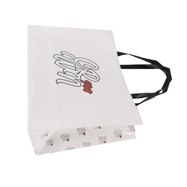 Customized Logo white  black ribbon  cardboard Paper Shopping Bag - Image 4