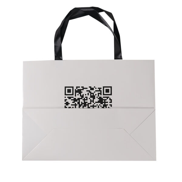 Customized Logo white  black ribbon  cardboard Paper Shopping Bag - Image 5