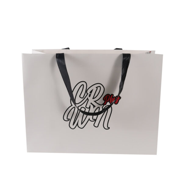 Customized Logo white  black ribbon  cardboard Paper Shopping Bag - Image 6