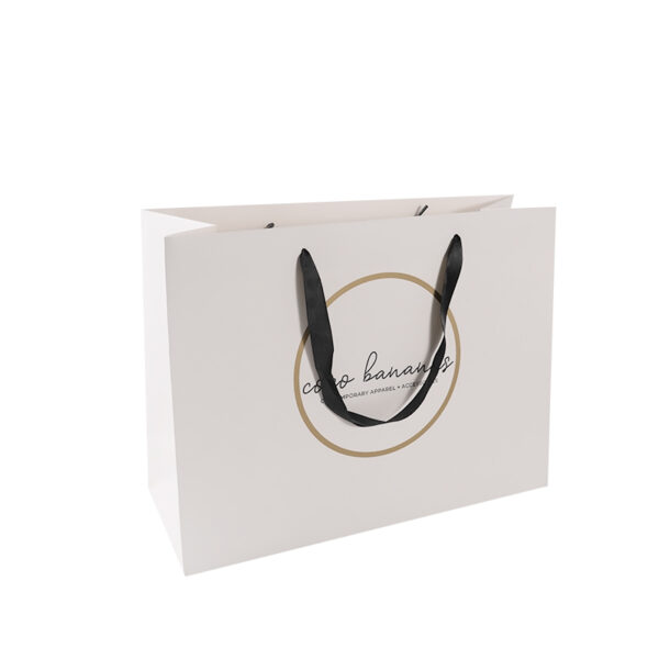 Customized Logo white  black ribbon Boutique Shopping Bag - Image 2