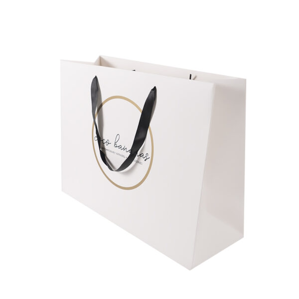 Customized Logo white  black ribbon Boutique Shopping Bag - Image 3