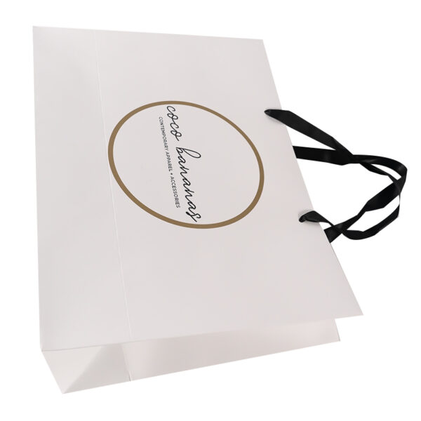 Customized Logo white  black ribbon Boutique Shopping Bag - Image 4