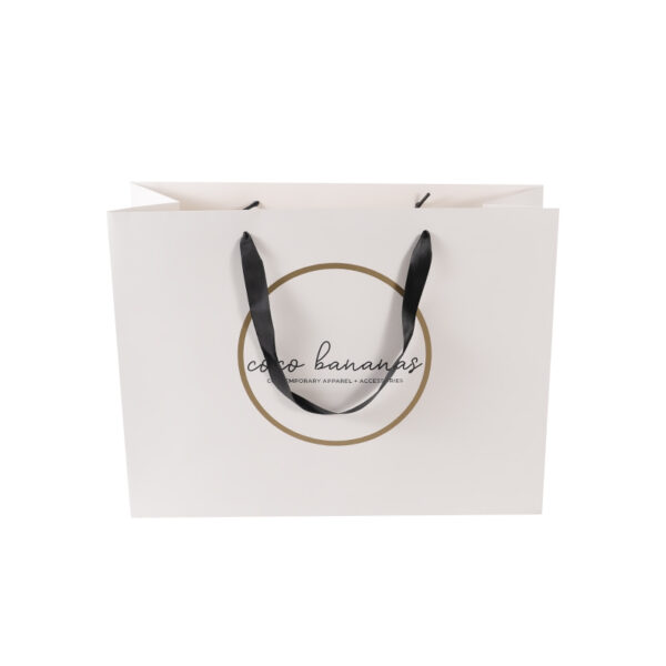 Customized Logo white  black ribbon Boutique Shopping Bag - Image 6